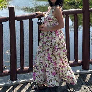 Floral Ruffle-Strap Maxi Dress - Pink Floral on Cream
